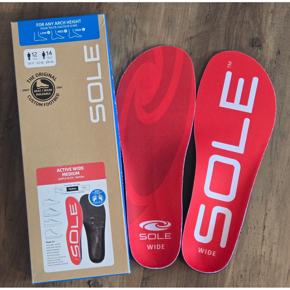 SOLE Active Wide Medium Insoles Mens 12 Womens 14 Heat Moldable Red Footbeds NEW